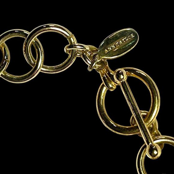 Ann Taylor Chunky Gold Tone Faux Tortoise Acrylic Tiger Eye Rhinestone Necklace - Picture 4 of 7